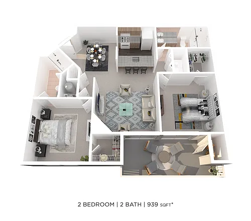 Floor plan Two Bedroom 2 Bath - 939 sqft