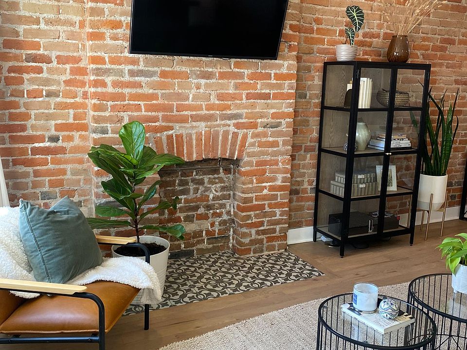 Exposed brick in living room