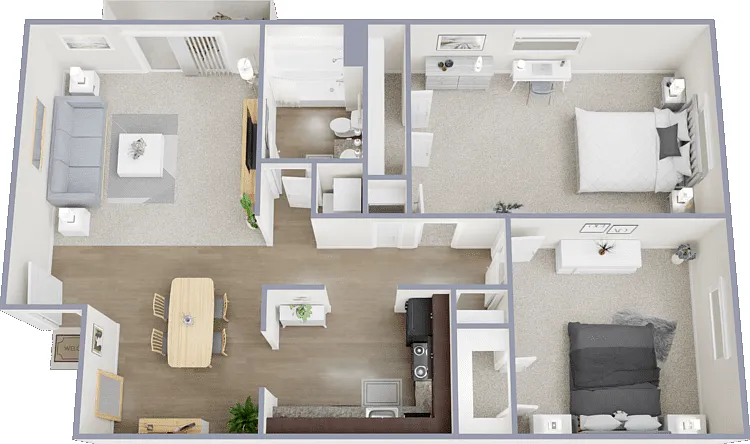 2 Bed 1 Bath Floorplan Diagram
