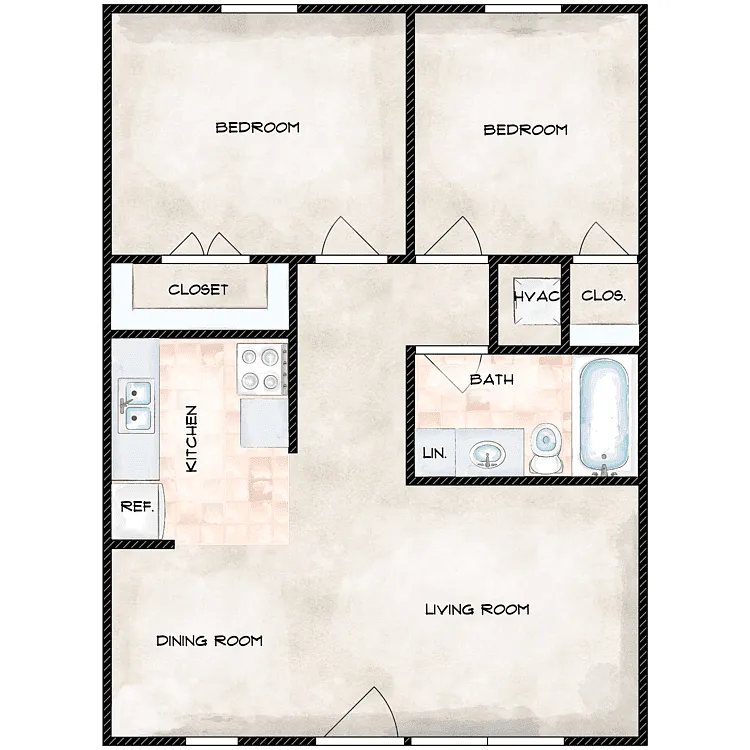 Floor plan 2 Bed 1 Bath