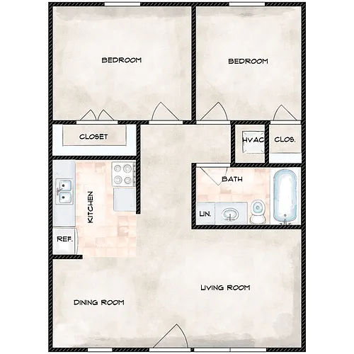 Floor plan 2 Bed 1 Bath