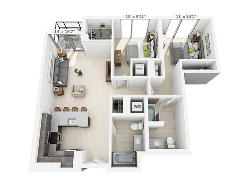 Floor plan 2 BEDROOM 2 BATH C5