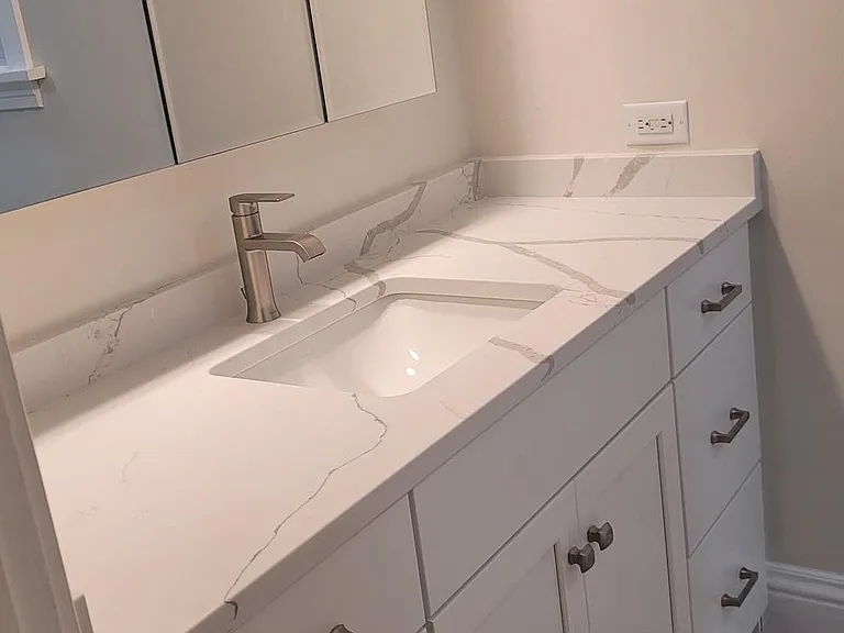 60" wide vanity with self-closing doors/drawers & a 3-panel mirrored Medicine cabinet for extra storage