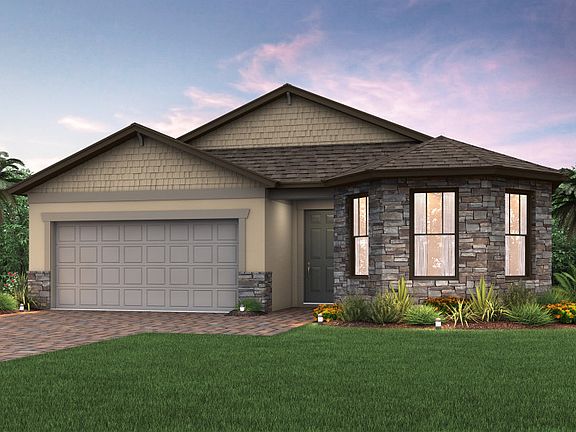 The Marina, a single-story home with a 2 car garage, shown with Home Exterior C2A.