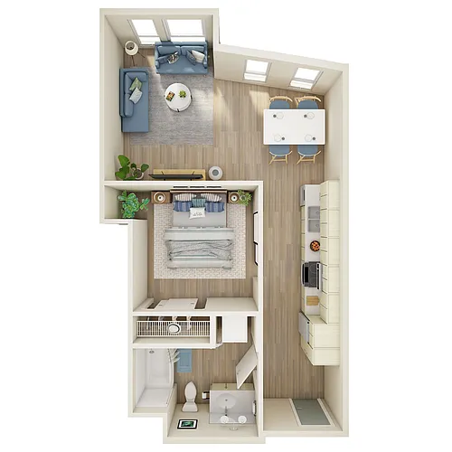 Floor plan Open 1 Bed, 1 Bath - MFTE - K