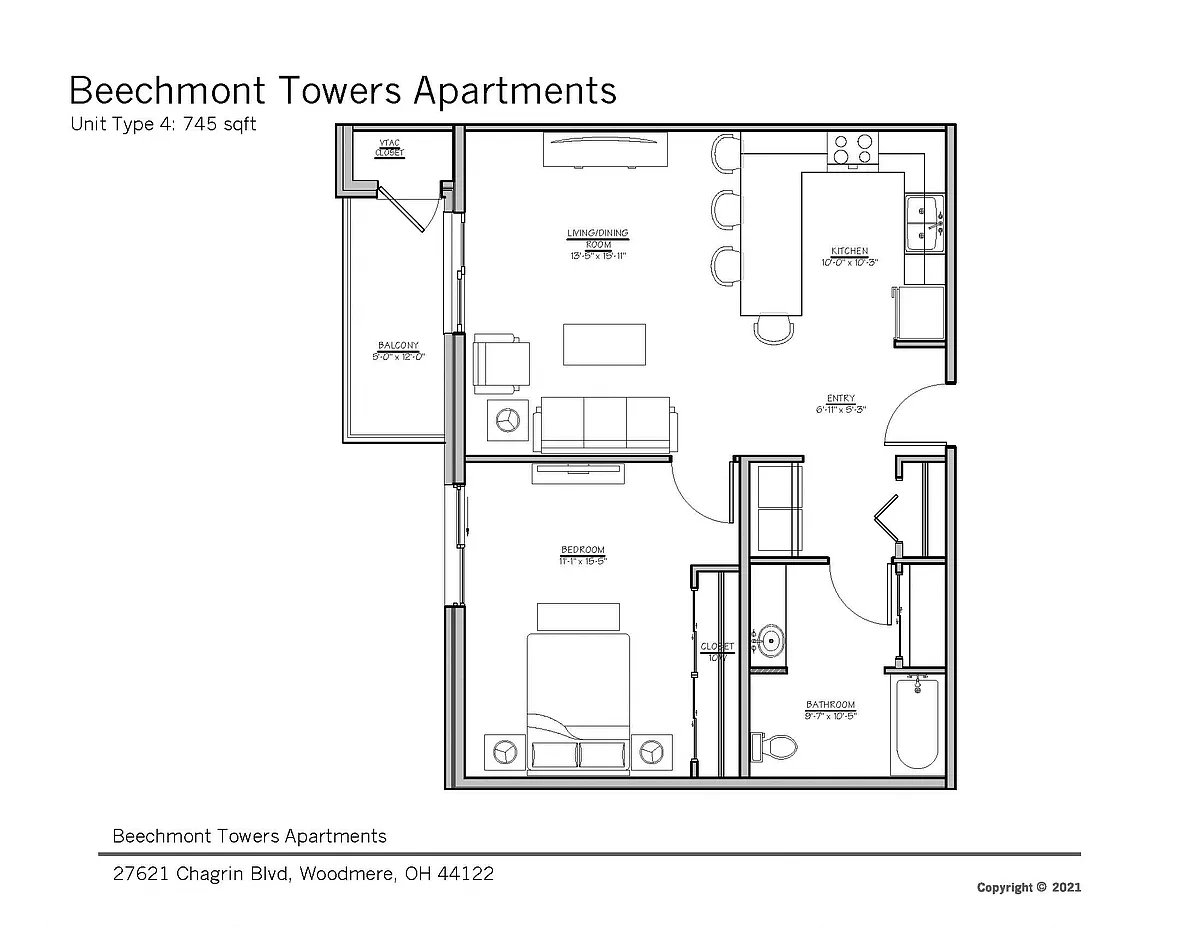 Floor plan 1 Bedroom 1 Bath Premier
