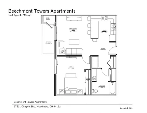 Floor plan 1 Bedroom 1 Bath Premier