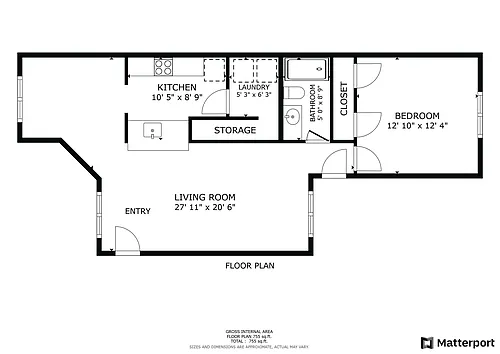 Floor plan 1 bedroom 1 bath