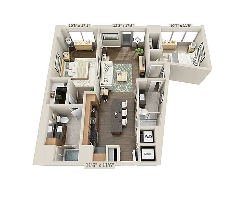 Floor plan Two Bedroom B2C