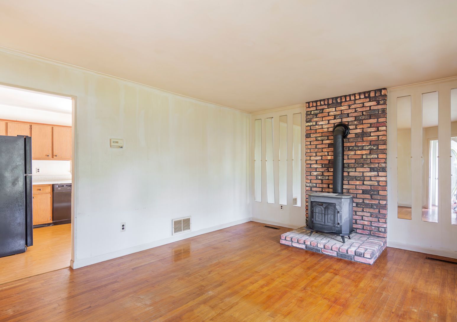  living room with wood burning stove