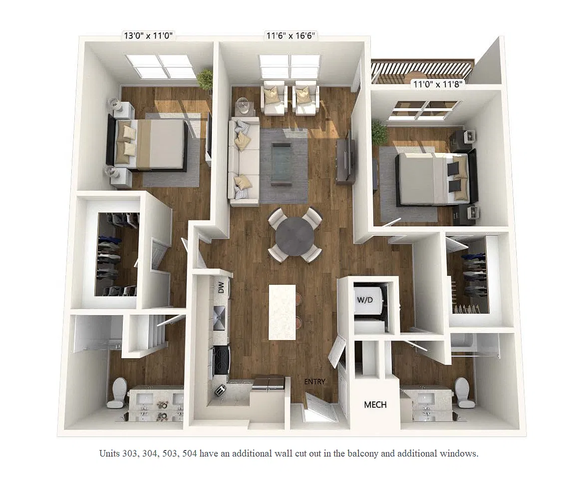 Floor plan B2-1097-1144sf-FinishIV-Units303-504