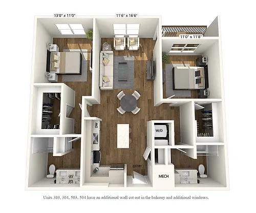 Floor plan B2-1097-1144sf-FinishIV-Units303-504