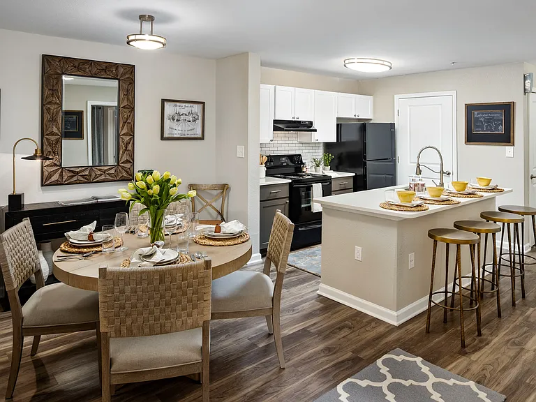 Kitchen with island and dining area
