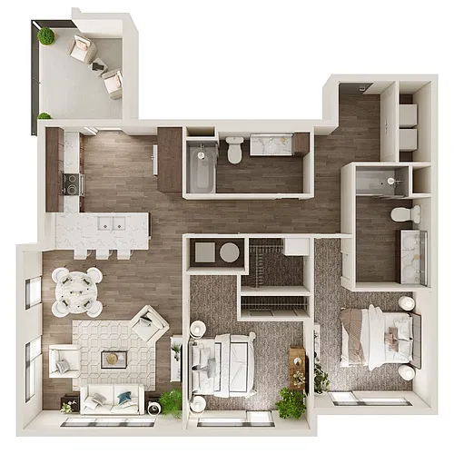 Floor plan 2 Bedroom, 2 Bathroom - 1086-1089 SF