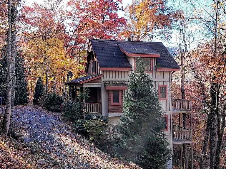 3-story cabin, built into the side of a hill