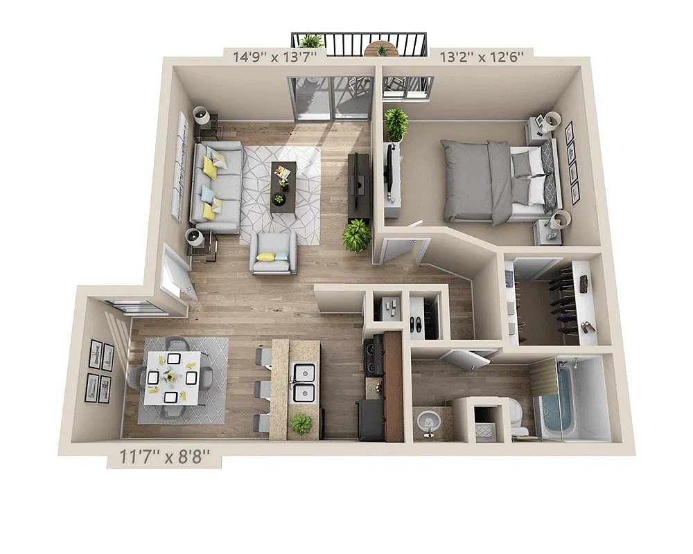 Floor plan One Bedroom A1COW