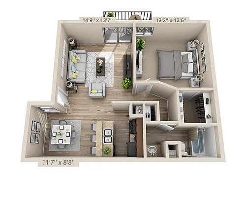 Floor plan One Bedroom A1COW