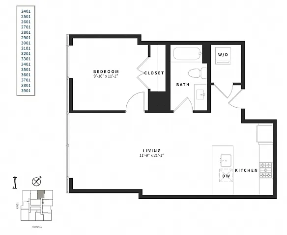 Floor plan 1 Bedroom A13