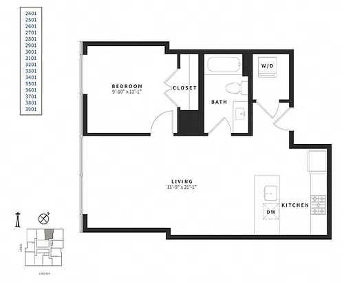Floor plan 1 Bedroom A13