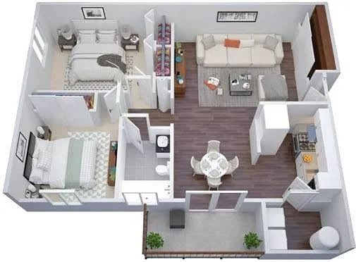 Floor plan 1BD, 1BA Upgraded