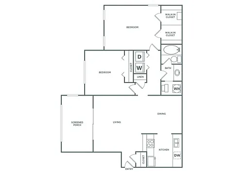 Floor plan Two Bedroom One Bath (1130 SF)
