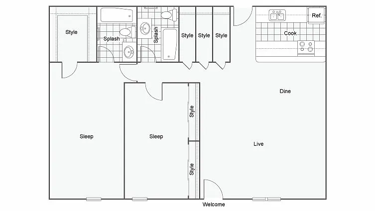 Floor plan The McClendon: 2 Bedroom 2 Bath