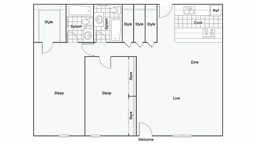 Floor plan RT107_A The McClendon: 2 Bedroom 2 Bath
