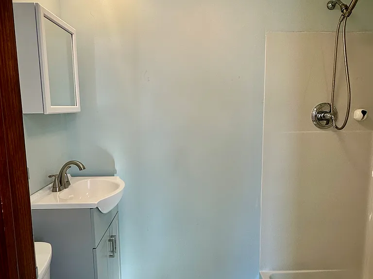 Renovated bathroom with walk-in shower