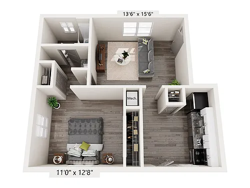 Floor plan 1 Bedroom B Renovated
