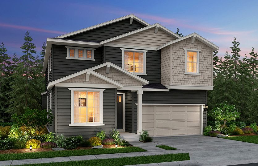 The Lakeview, a single family, two-story home with a two-car garage shown in Exterior Home Design A.