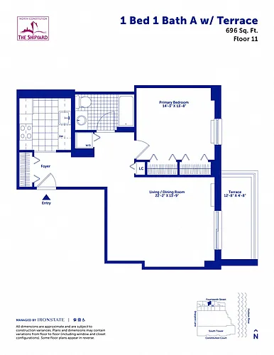 Floor plan 1 Bed 1 Bath A with Terrace