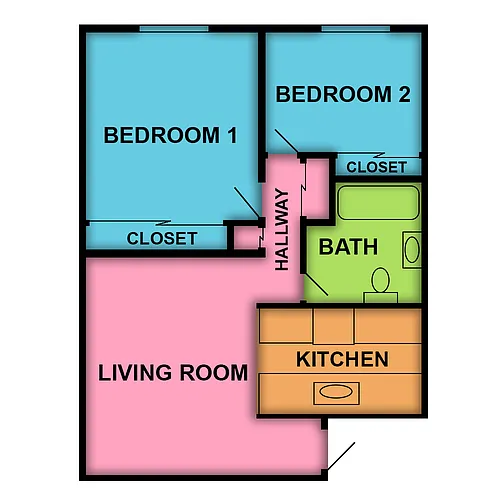 Floor plan 2 Bed 1 Bath