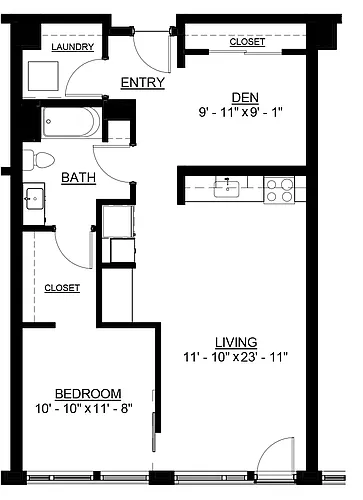 Floor plan 1 Bed 1 Bath + Den