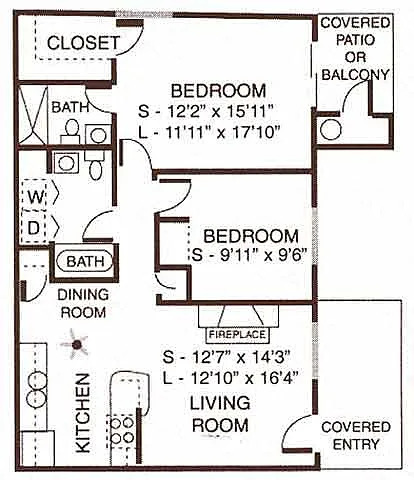 Floor plan 2 Bedroom / 2 Bathroom (Large)