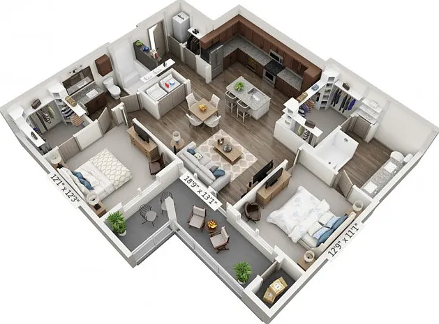 Floor plans are artist's rendering. All dimensions are approximate. Actual product and specifications may vary in dimension or detail. Not all features are available in every apartment. Prices and availability are subject to change. Floor plans are artist