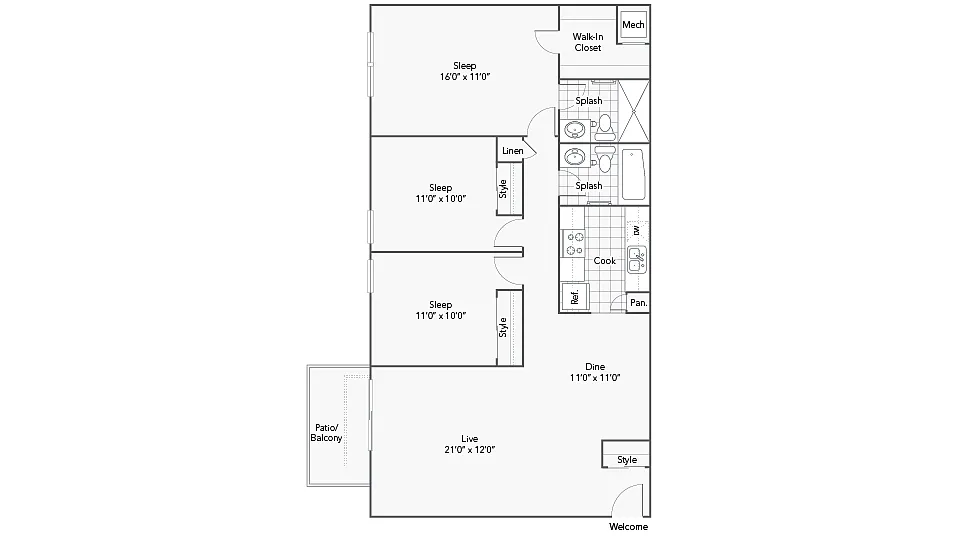 Floor plan 3 Bed 2 Bath