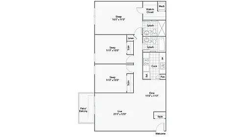 Floor plan 3 Bed 2 Bath