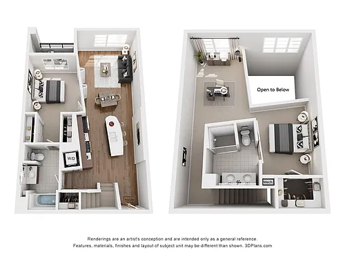 Floor plan 2x2T1a 2 bedroom loft w/deck