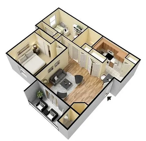 Floor plan B2 - 2 Bedroom - 1 Bathroom