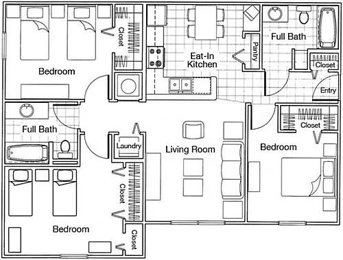 Floor plan Three bedroom Two bathroom 60%