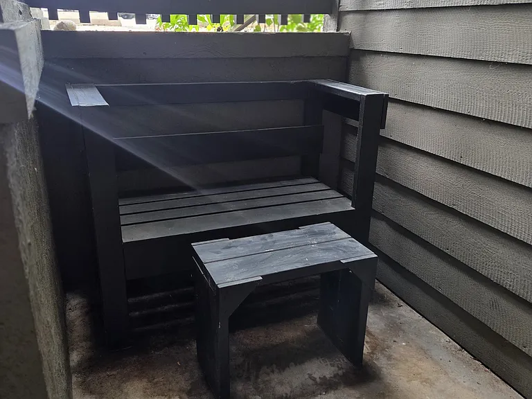 Front patio with bench and table