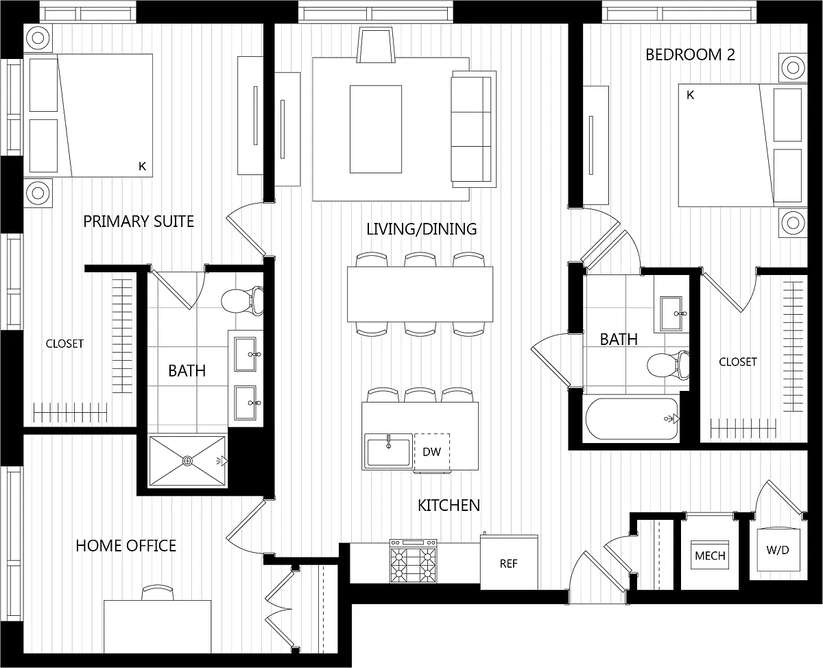 Floor plan 2 Bed/2 Bath/Den-K4