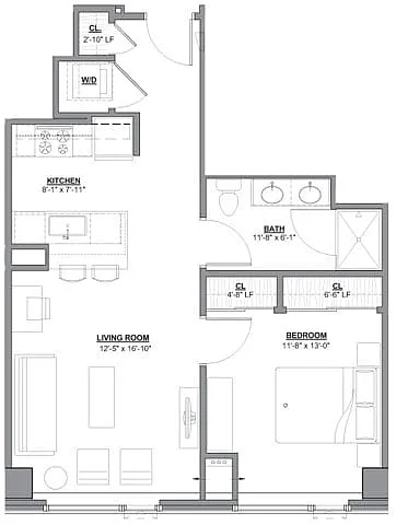 Floor plan 1 Bed/1 Bath-1F