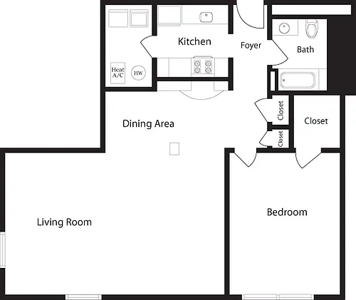 Floor plan AN-S One Bedroom, One Bathroom