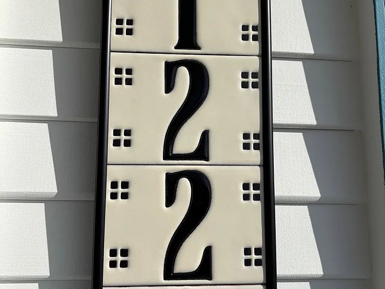 Malibu tile works, hand painted street number sign.