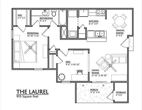Floor plan A480 - 1 Bedroom, 1 Bathroom