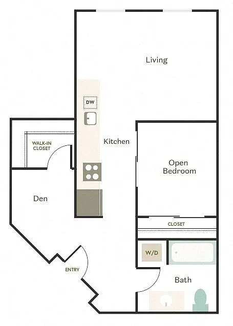 Floor plan Open 1x1 + Den - C1
