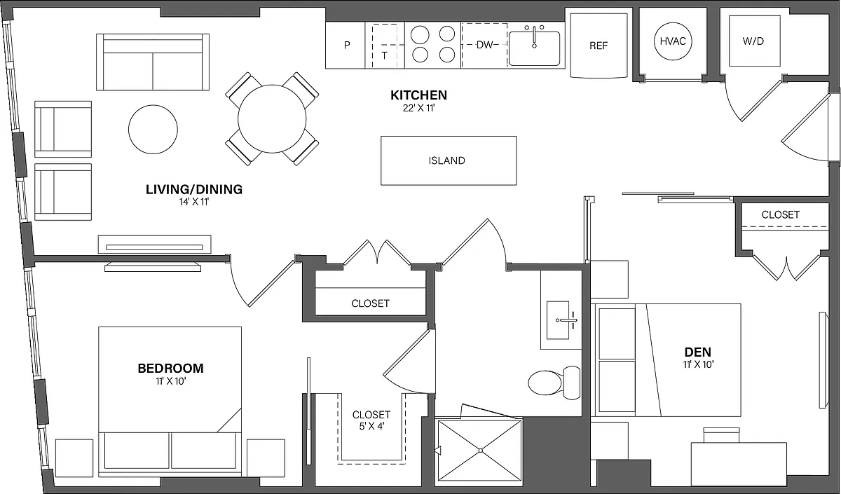 Floor plan 1 Bed/1 Bath Den-AD4