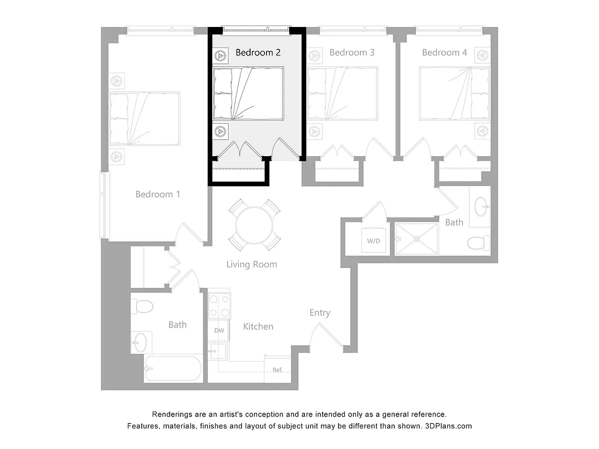 Floor plan Furnished Room in a 4 Bedroom 2 Bathroom (L2)