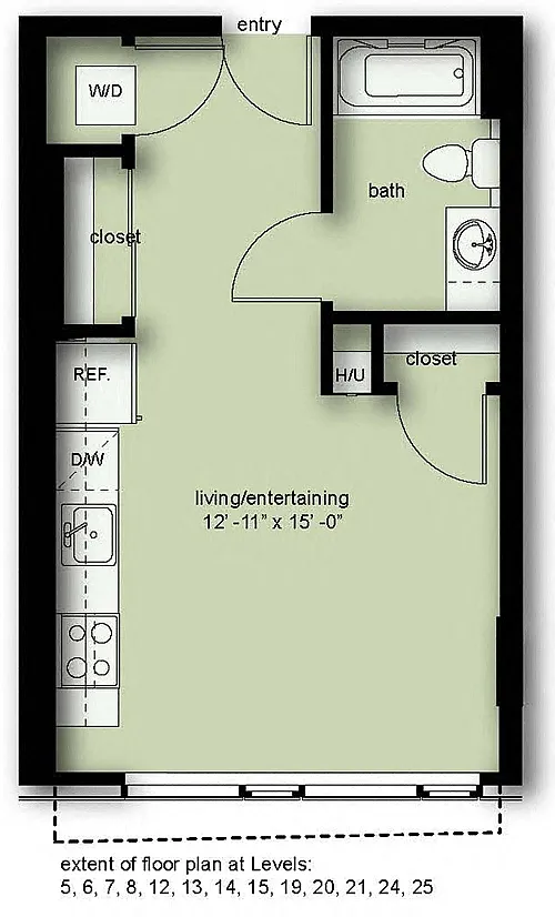 Floor plan Wave Studio 1 Bath A10